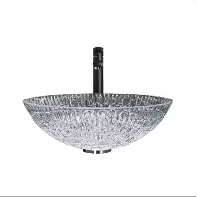 Top quality frosted clear transparent tempered glass bathroom bowl sink basin